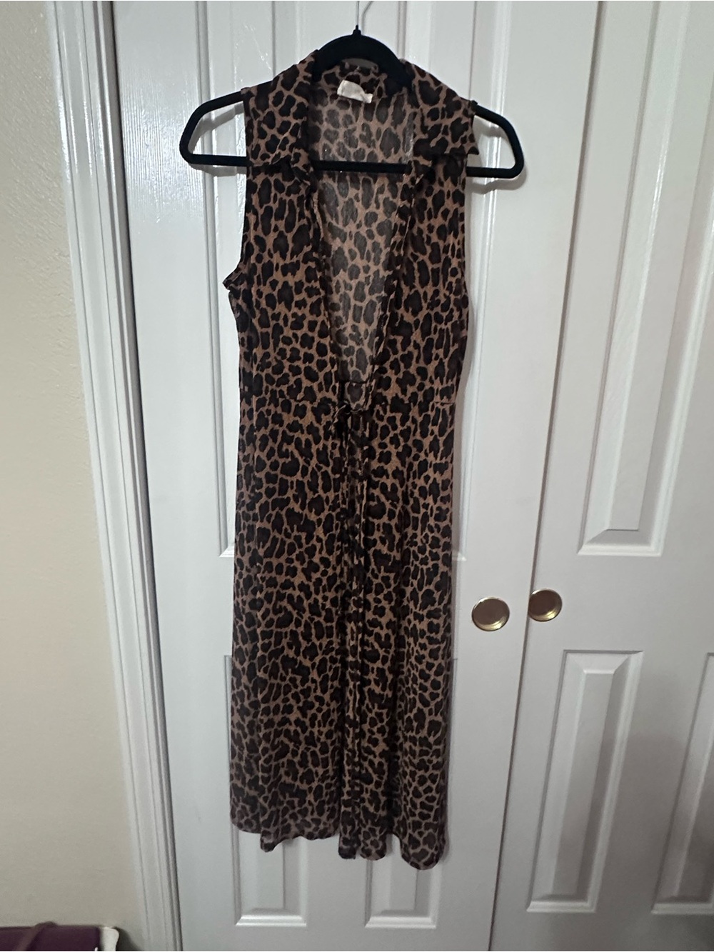 Sleeveless Leopard Print Maxi Vest in Brown